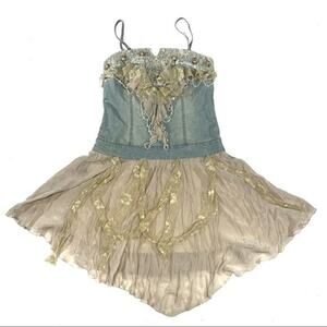 Elegant Blue and Cream Dress